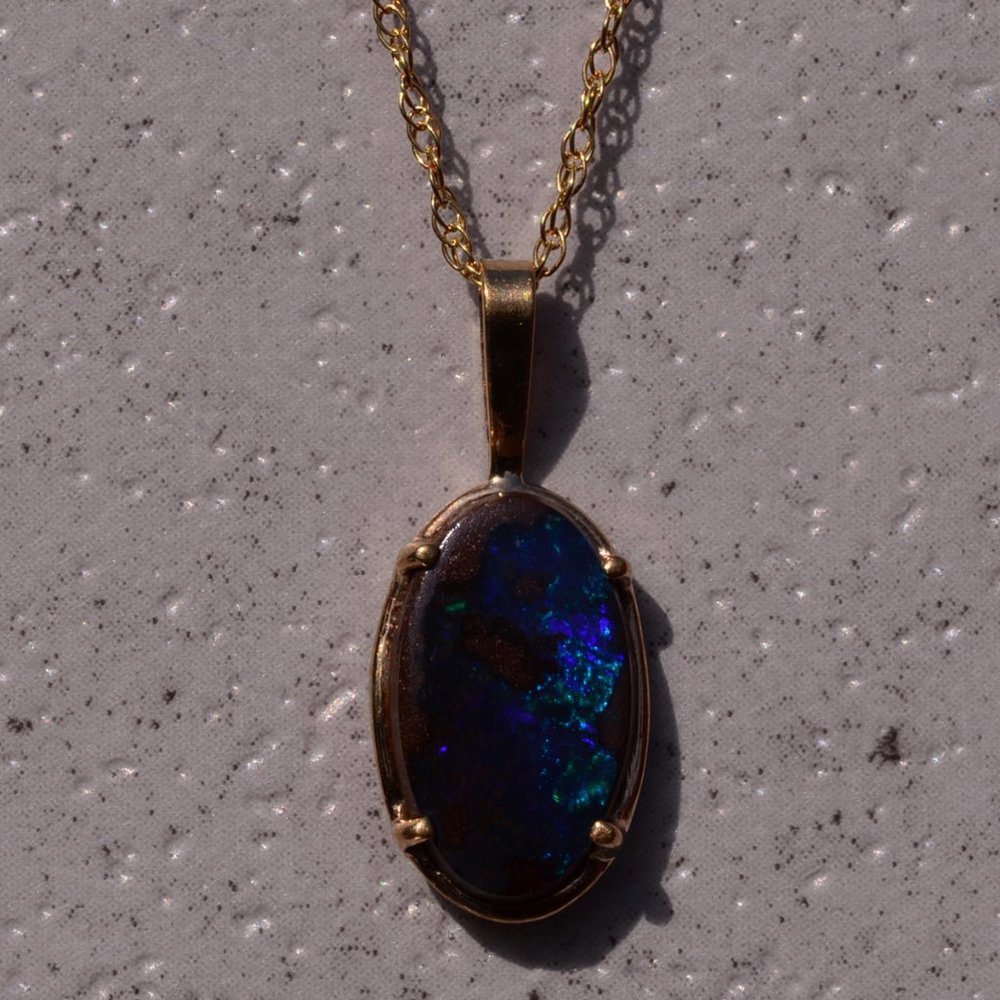 Natural Australian Boulder Opal In Framed Yellow Gold Pendantnatural Australian